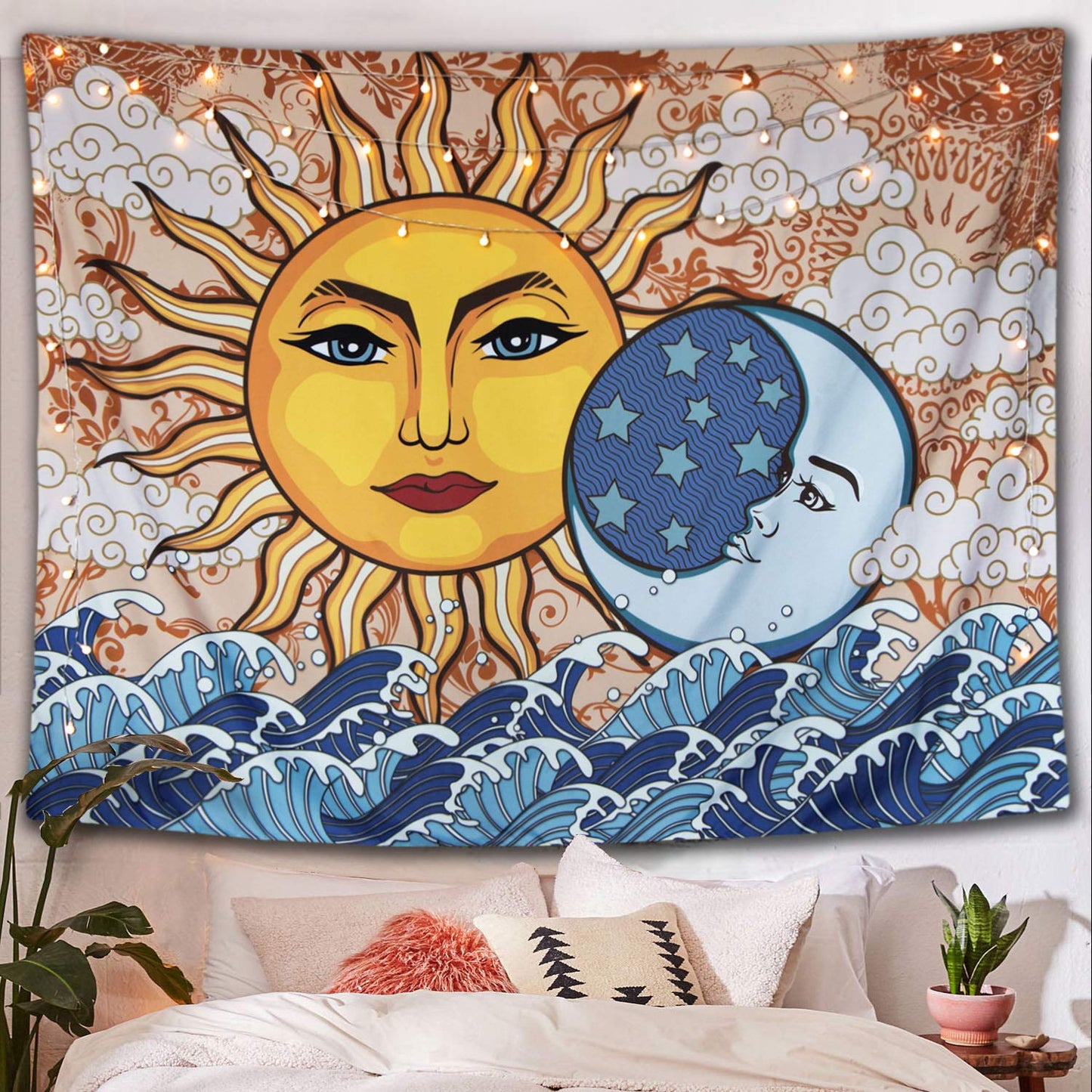 Sunmoonello - Dream Sequence Sun, Luna & Full Moon Ocean Waves Tapestry
