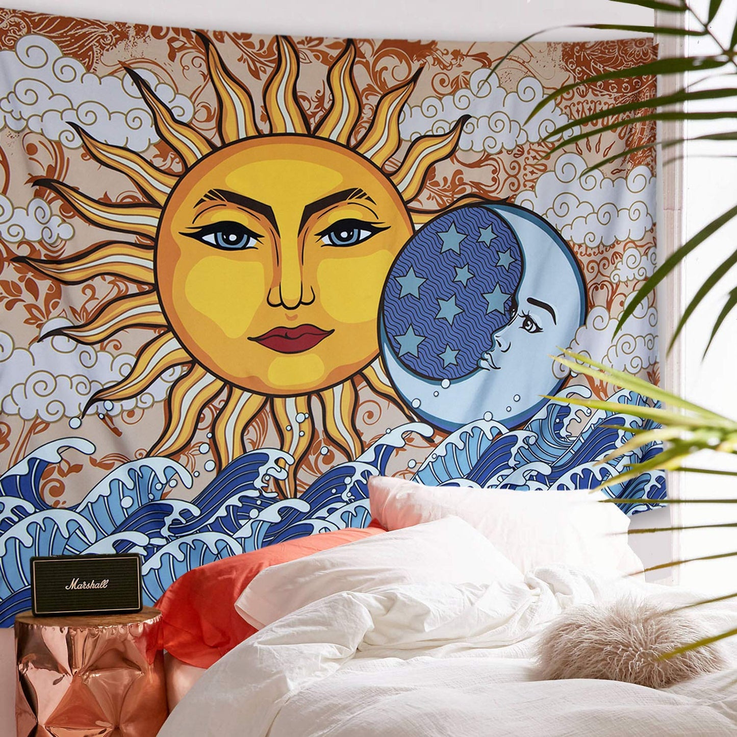 Sunmoonello - Dream Sequence Sun, Luna & Full Moon Ocean Waves Tapestry