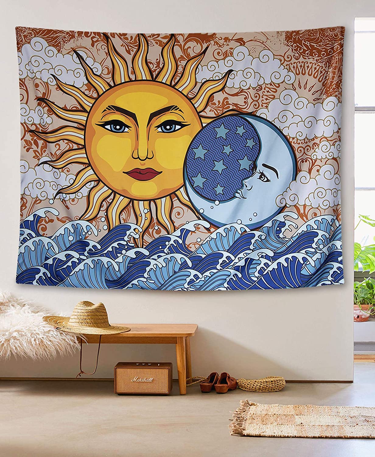 Sunmoonello - Dream Sequence Sun, Luna & Full Moon Ocean Waves Tapestry