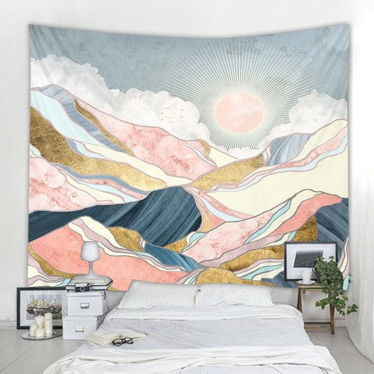 Sunrize - Fantasy Watercolor Sun in the Mountains Tapestry