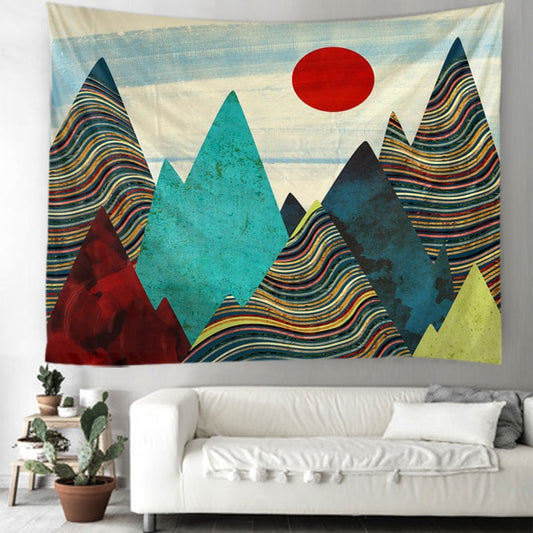 Peak - Colorful Southwestern Mountain Red Sun Tapestry