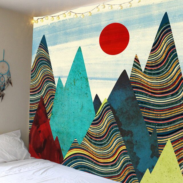 Peak - Colorful Southwestern Mountain Red Sun Tapestry