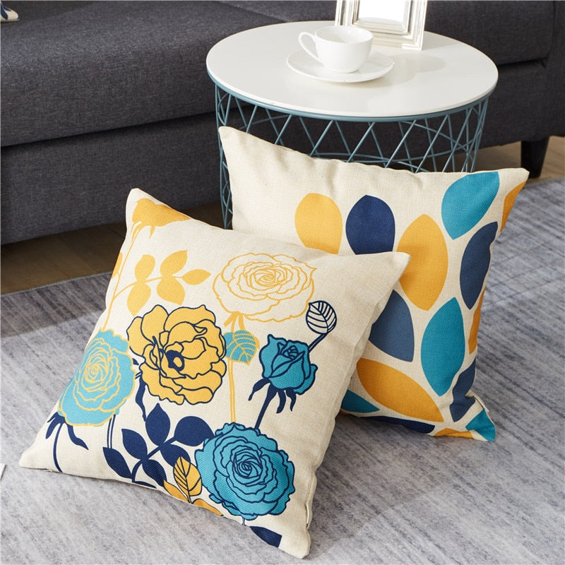 Nidi - Nordic Blue & Yellow Flower Bird Cushion Covers
