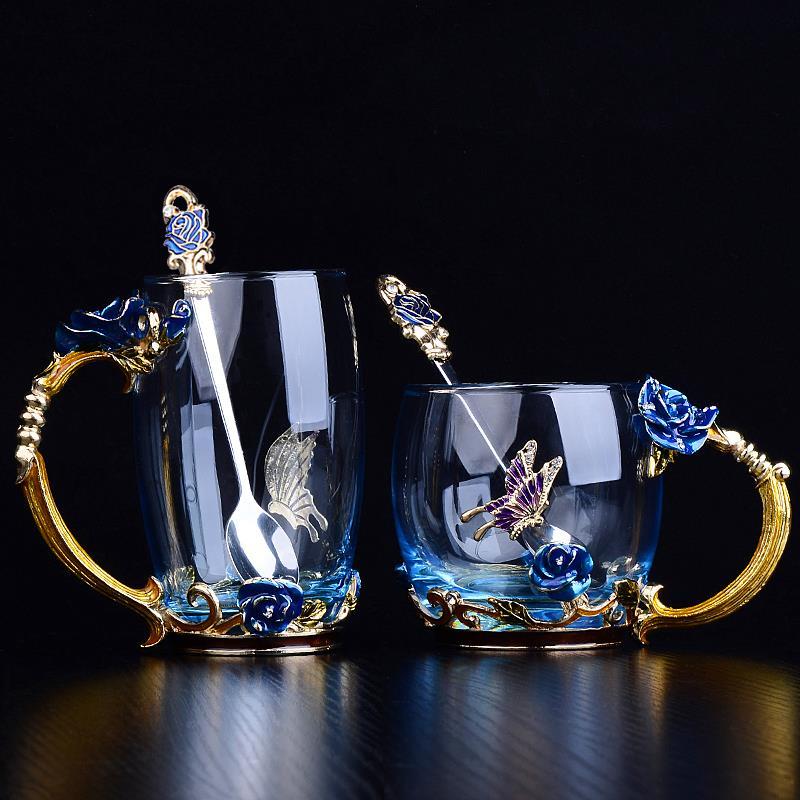 Fedina - Gold Flower Colored Glass Coffee & Tea Mugs – DailyBoho