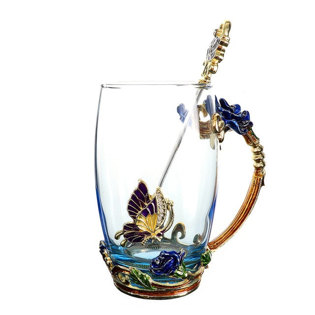Fedina - Gold Flower Colored Glass Coffee & Tea Mugs
