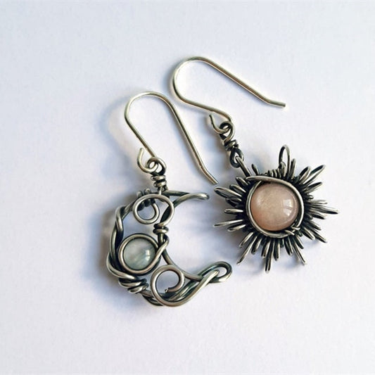 Pepila - Sunshine & Luna Moon Asymmetrical Dangle Earrings