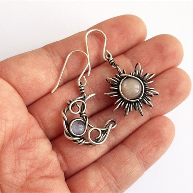 Pepila - Sunshine & Luna Moon Asymmetrical Dangle Earrings