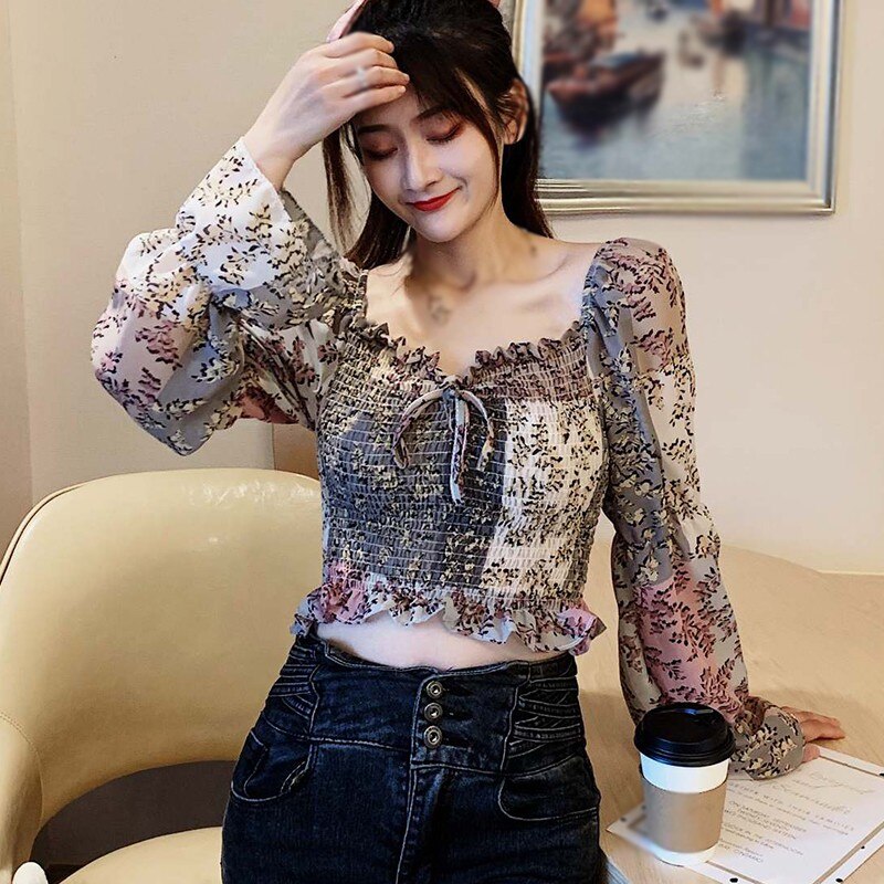 Ravido - Patchwork Long Sleeve Floral Boho Style Blouse