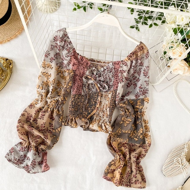 Ravido - Patchwork Long Sleeve Floral Boho Style Blouse