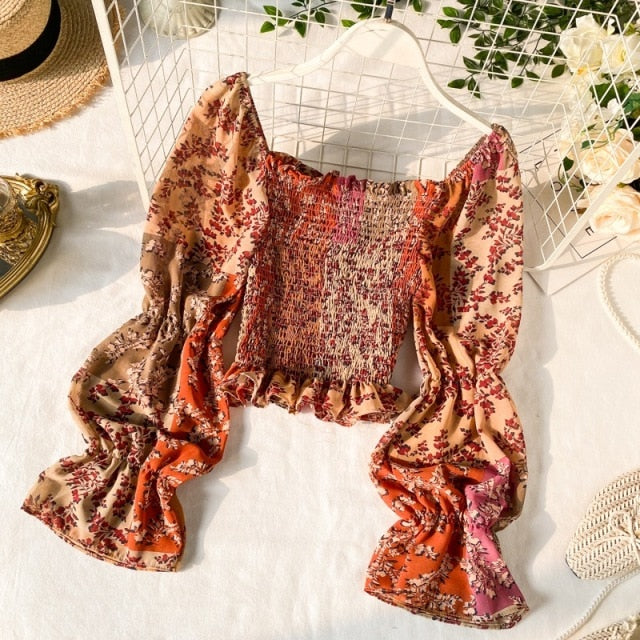 Ravido - Patchwork Long Sleeve Floral Boho Style Blouse