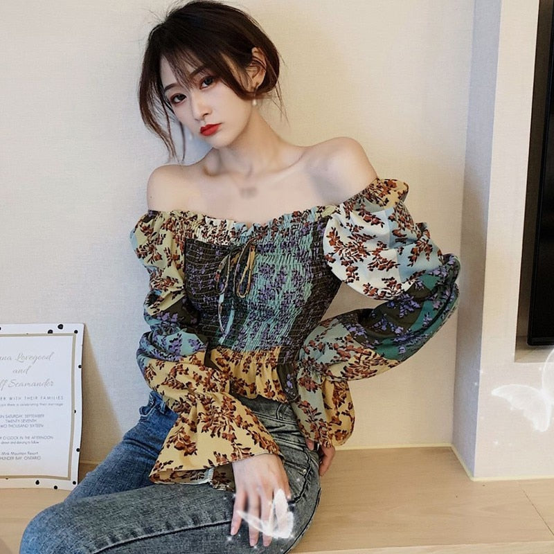 Ravido - Patchwork Long Sleeve Floral Boho Style Blouse