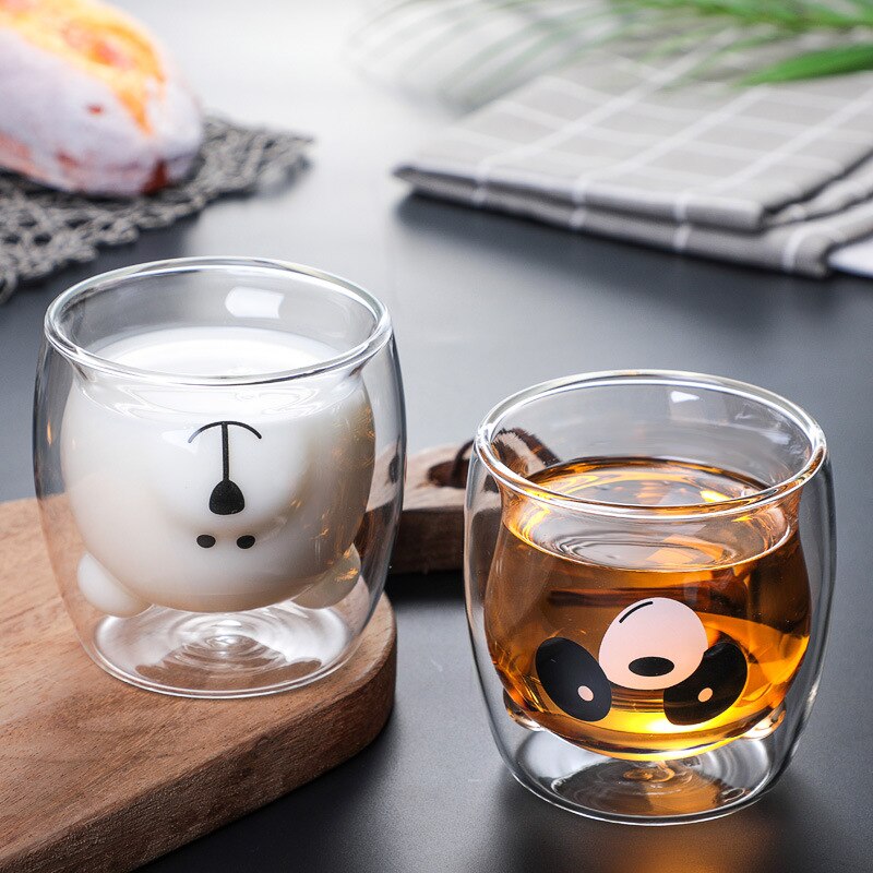 Vatery - Cute Animal Double Wall Glass Mugs