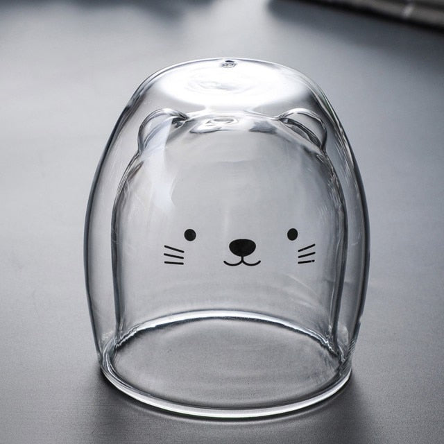 Vatery - Cute Animal Double Wall Glass Mugs