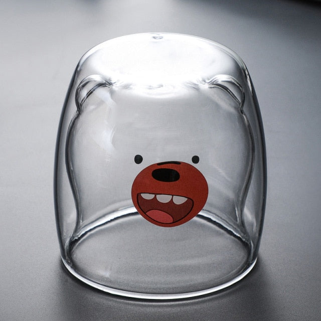 Vatery - Cute Animal Double Wall Glass Mugs