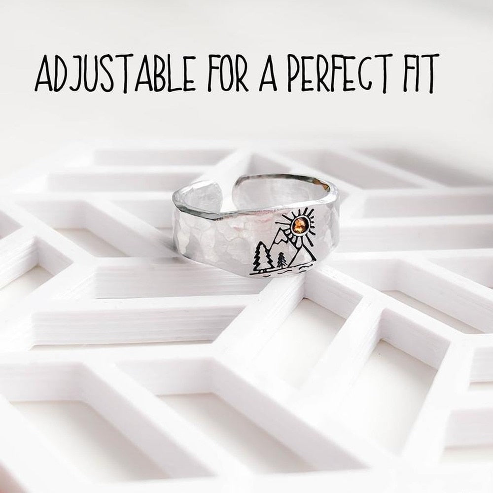 Kaves - Forest Mountain Sun Nature Landscape Carved Ring