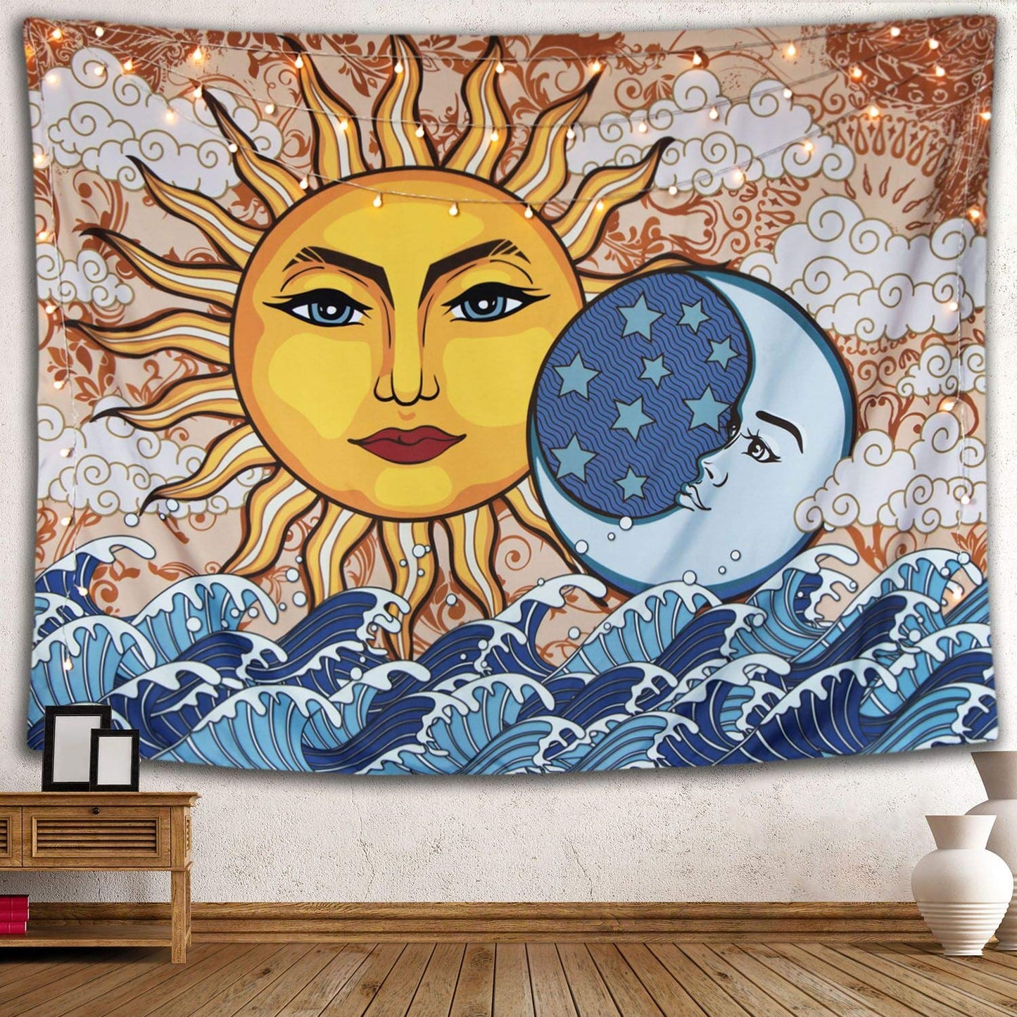 Sunmoonello - Dream Sequence Sun, Luna & Full Moon Ocean Waves Tapestry