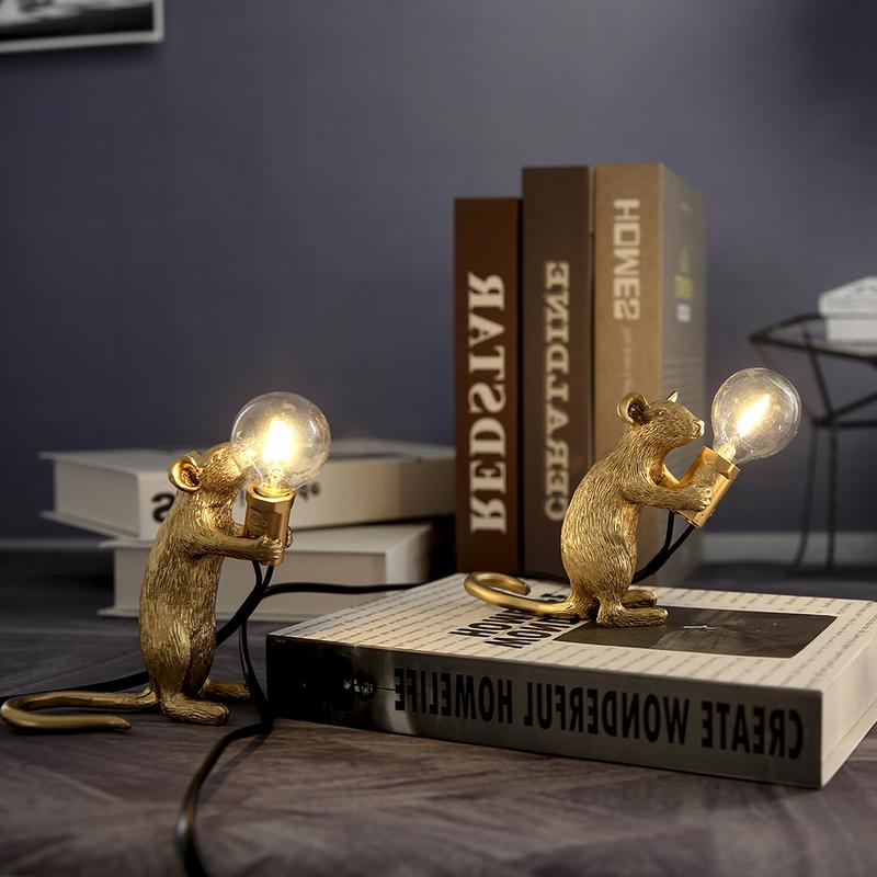 Coco - Sneaky Golden Mouse Rustic Resin Table Lamp