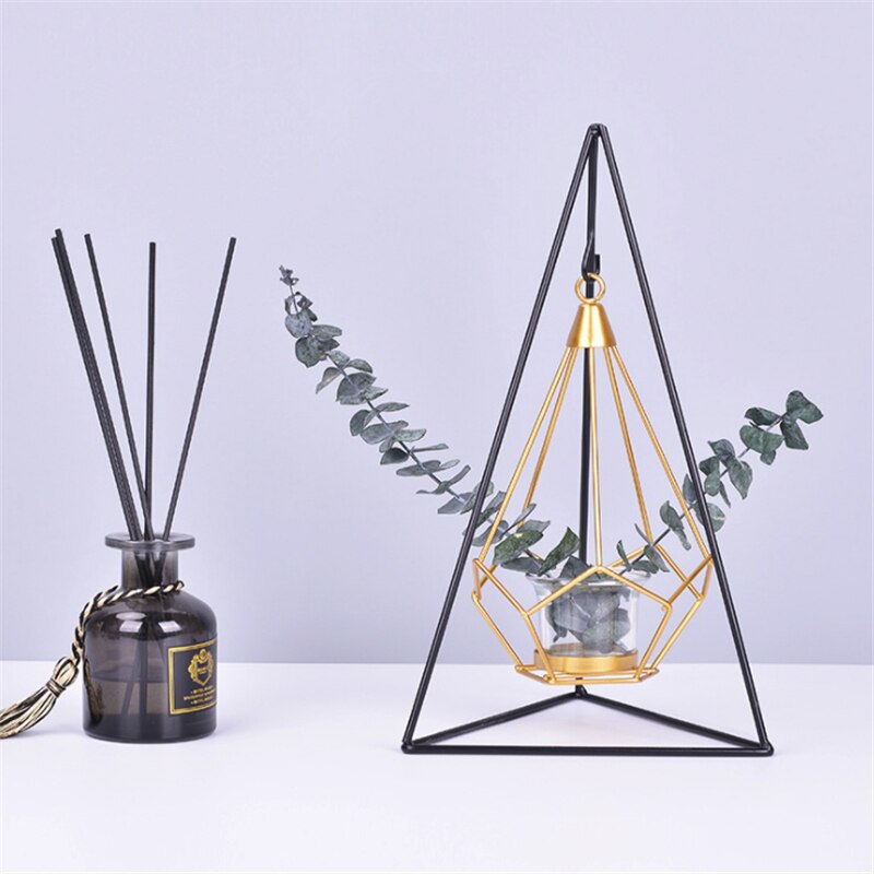 Versa - Scandinavian Black & Gold Wire Candle Holder