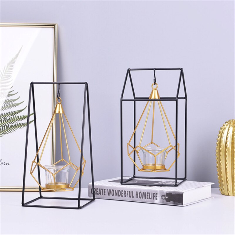 Versa - Scandinavian Black & Gold Wire Candle Holder