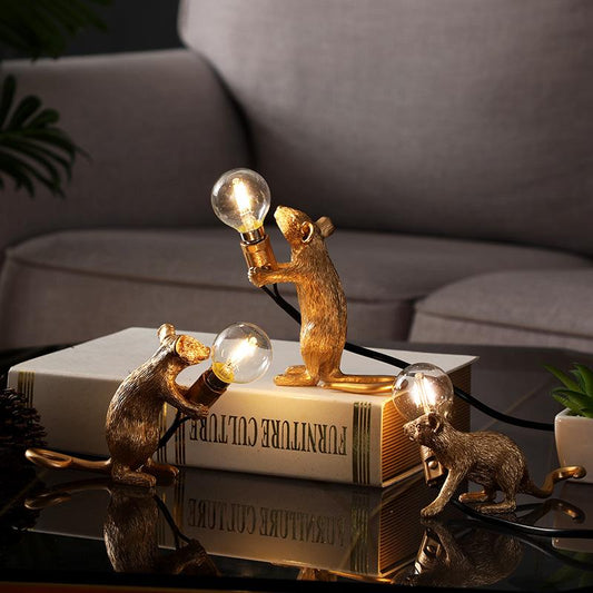 Coco - Sneaky Golden Mouse Rustic Resin Table Lamp