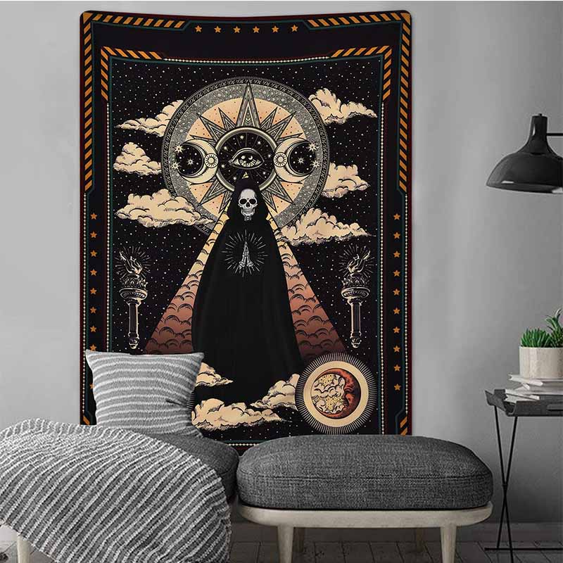 Skulldo - All-Seeing Sun Moon Eye & Cloaked Skeleton Tapestry