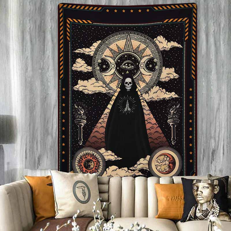 Skulldo - All-Seeing Sun Moon Eye & Cloaked Skeleton Tapestry