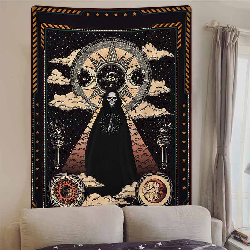 Skulldo - All-Seeing Sun Moon Eye & Cloaked Skeleton Tapestry