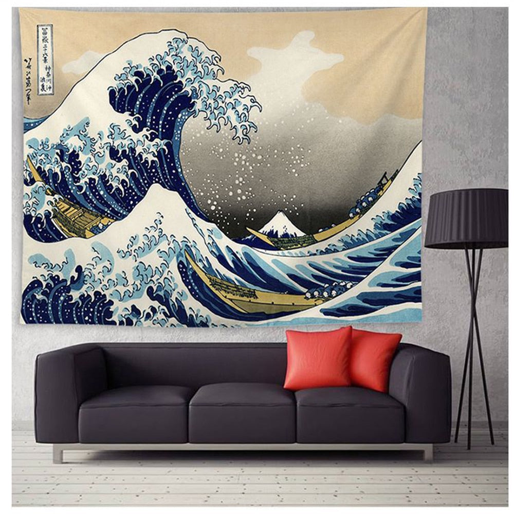 Wave - Cascading Boats & Ocean Wave Kanagawa Tapestry