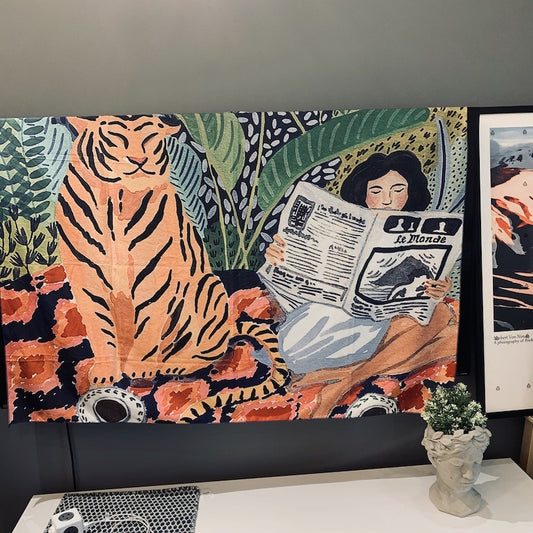 Junglo - The Girl, the Tiger & the Jungle Decorative Tapestry