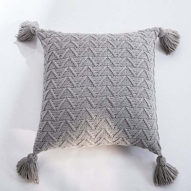 Cushadri - Textured Herringbone Tassel Pillow Cover