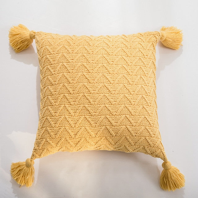 Cushadri - Textured Herringbone Tassel Pillow Cover