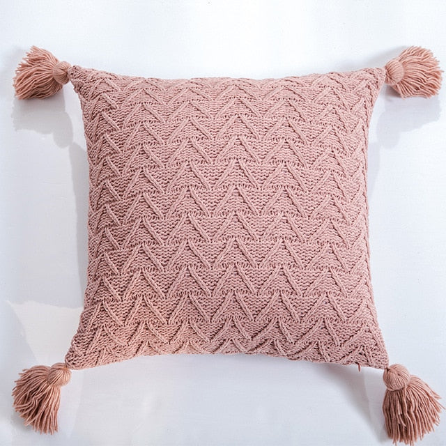 Cushadri - Textured Herringbone Tassel Pillow Cover