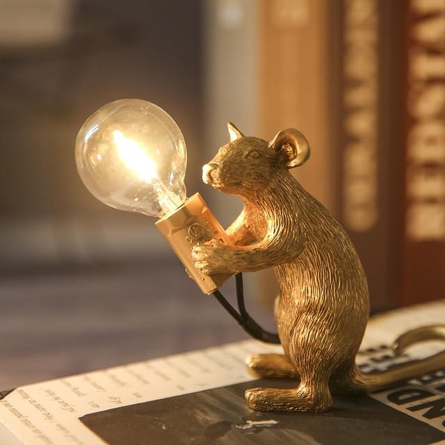 Coco - Sneaky Golden Mouse Rustic Resin Table Lamp