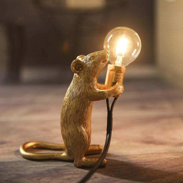 Coco - Sneaky Golden Mouse Rustic Resin Table Lamp