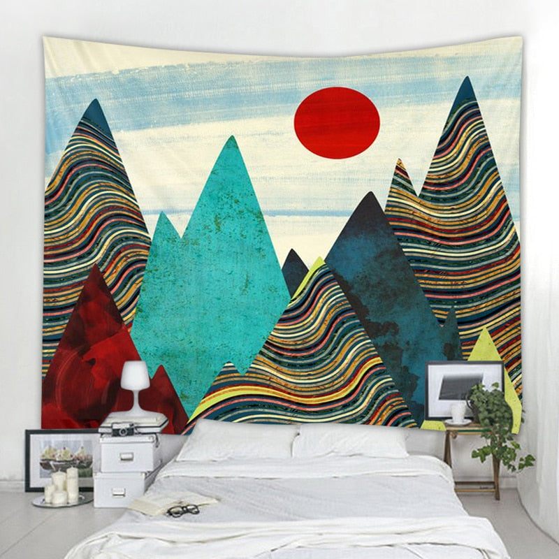 Peak - Colorful Southwestern Mountain Red Sun Tapestry