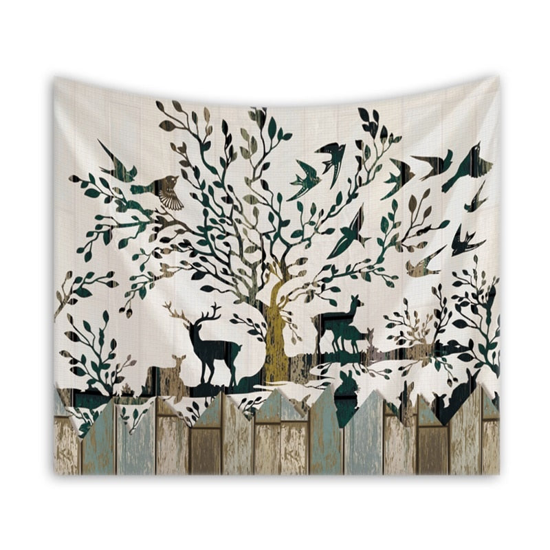 Deer - Watercolor Deer, Birds & Tree Backyard Tapestry