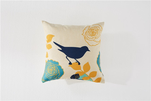 Nidi - Nordic Blue & Yellow Flower Bird Cushion Covers