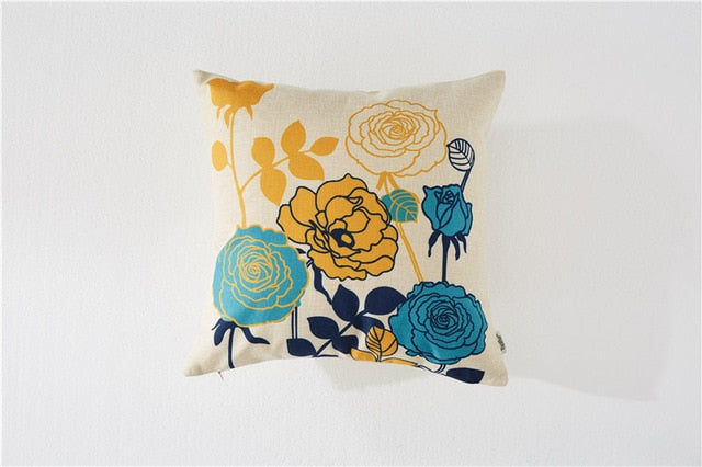 Nidi - Nordic Blue & Yellow Flower Bird Cushion Covers