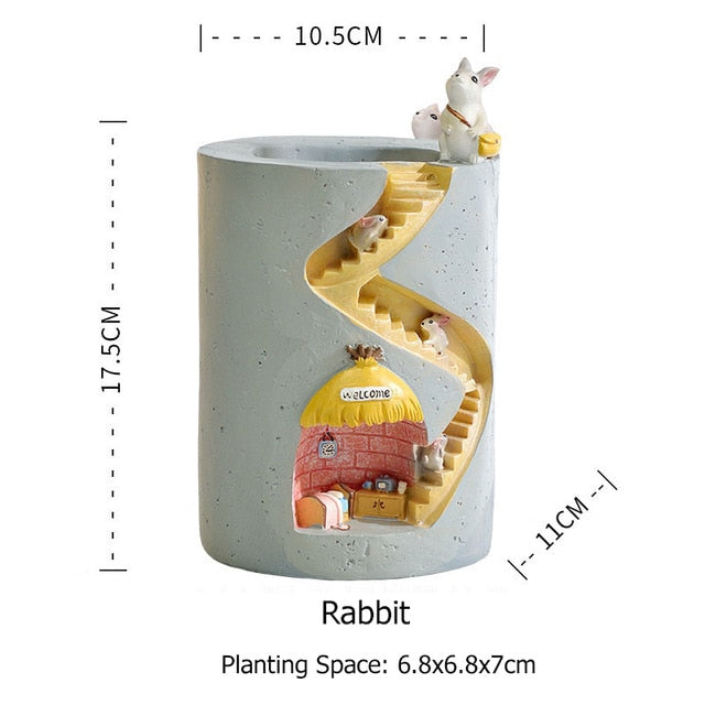 Smirf - Creative Rabbit & Hedgehog Resin Flowerpot