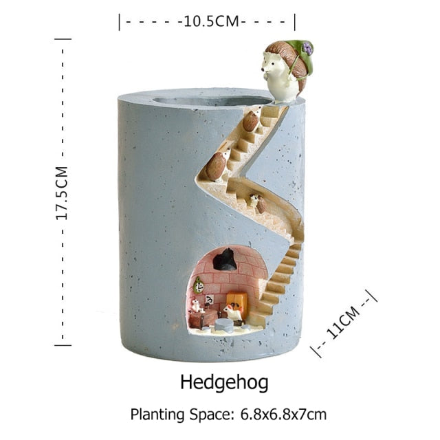 Smirf - Creative Rabbit & Hedgehog Resin Flowerpot