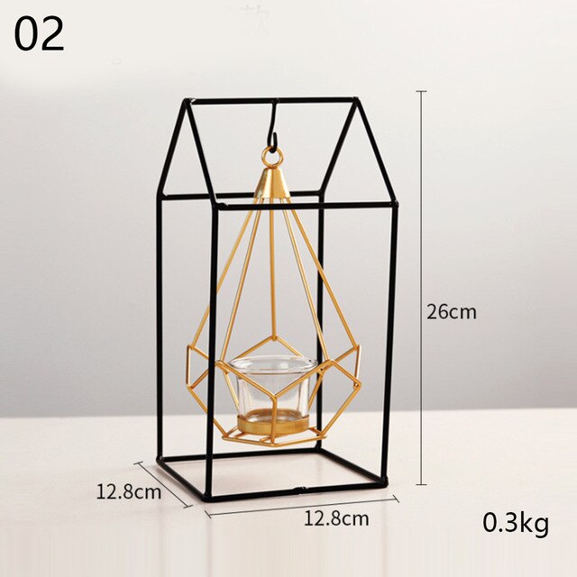 Versa - Scandinavian Black & Gold Wire Candle Holder