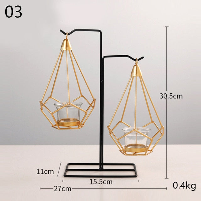 Versa - Scandinavian Black & Gold Wire Candle Holder