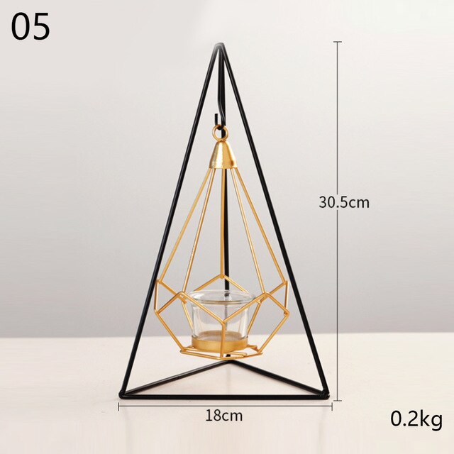 Versa - Scandinavian Black & Gold Wire Candle Holder