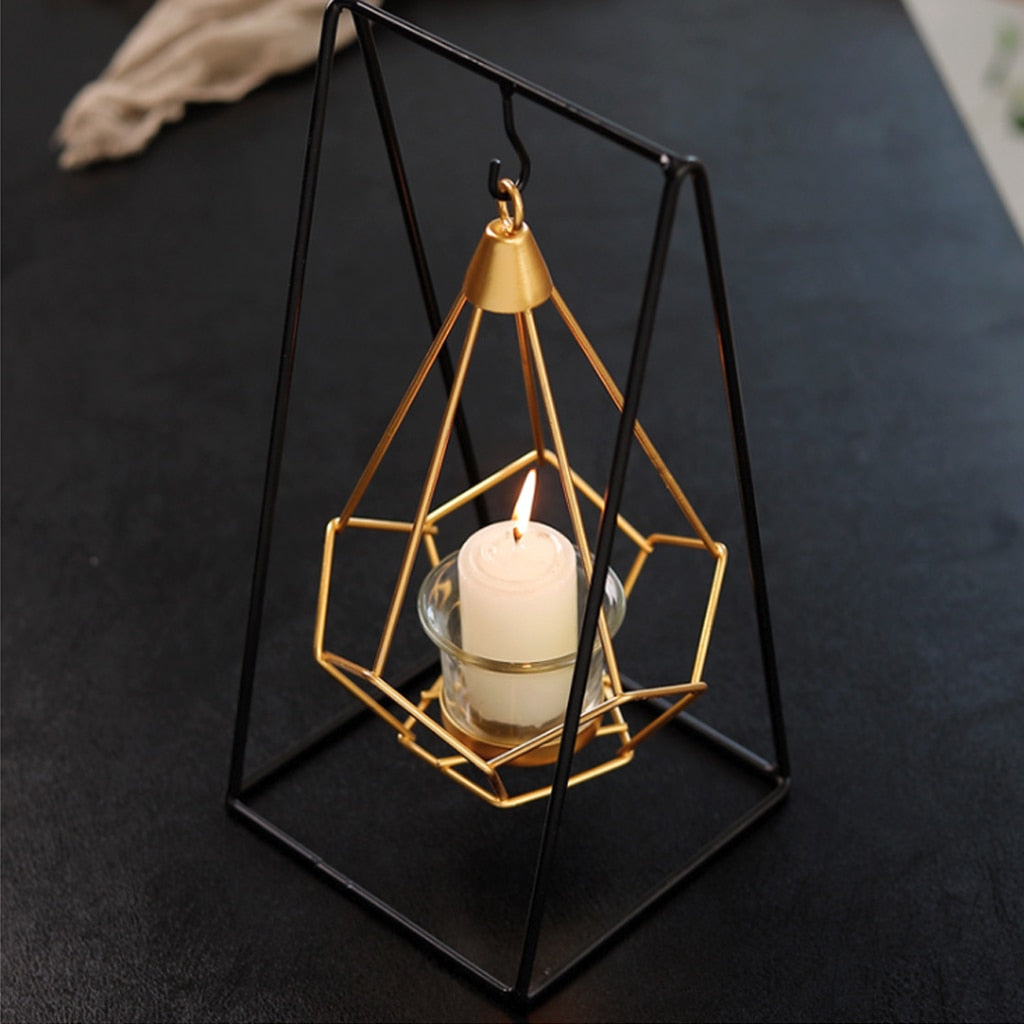 Versa - Scandinavian Black & Gold Wire Candle Holder