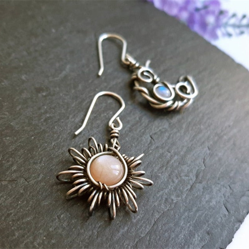 Pepila - Sunshine & Luna Moon Asymmetrical Dangle Earrings