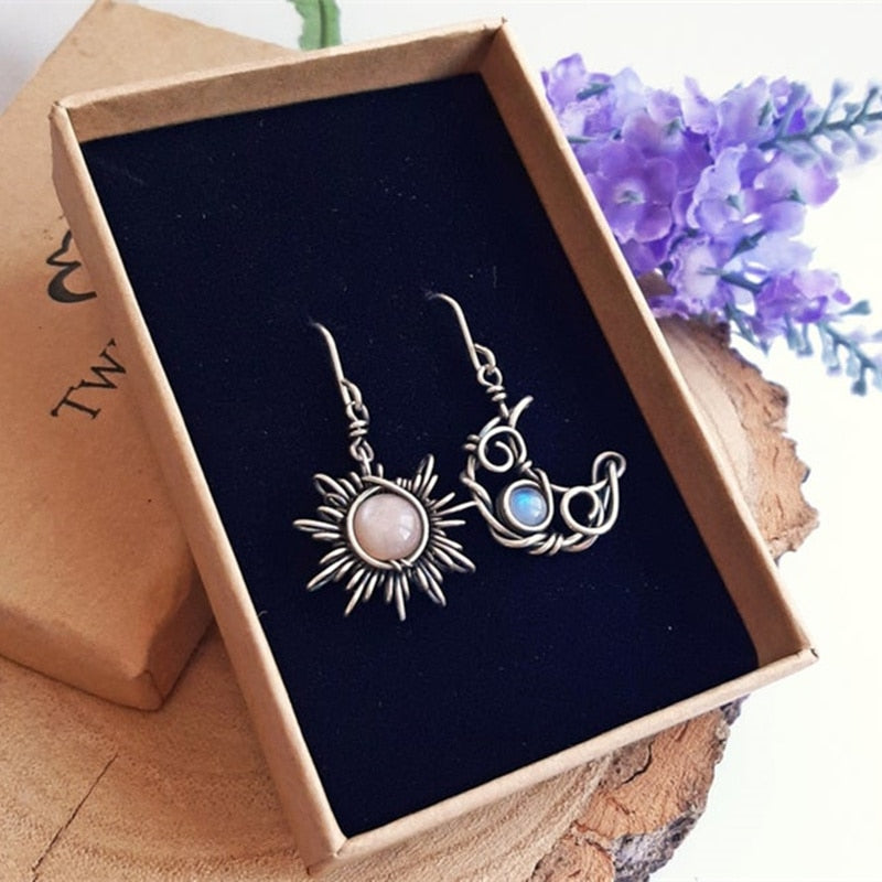 Pepila - Sunshine & Luna Moon Asymmetrical Dangle Earrings