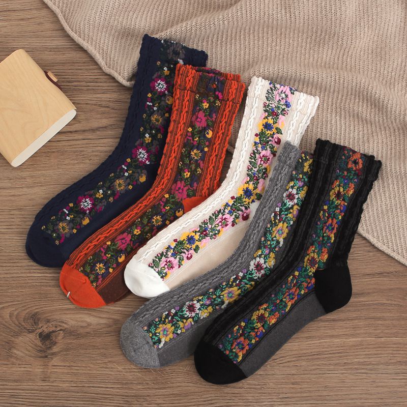 Saloca -5Pairs/Pack Vintage Flower Cotton Socks – DailyBoho