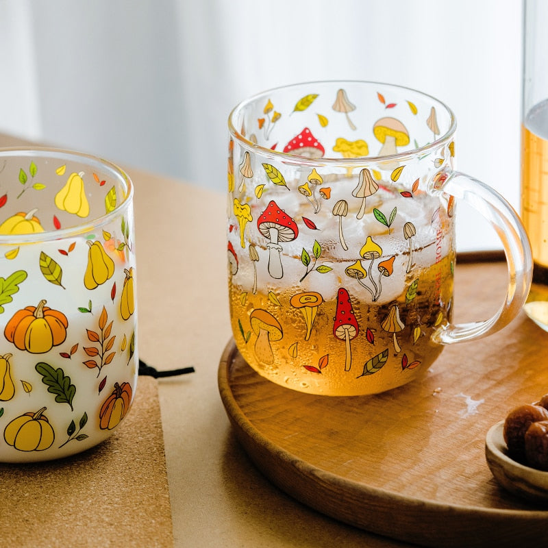 Timo - Mushroom Lemon Pumpkin Pattern Glass Mug