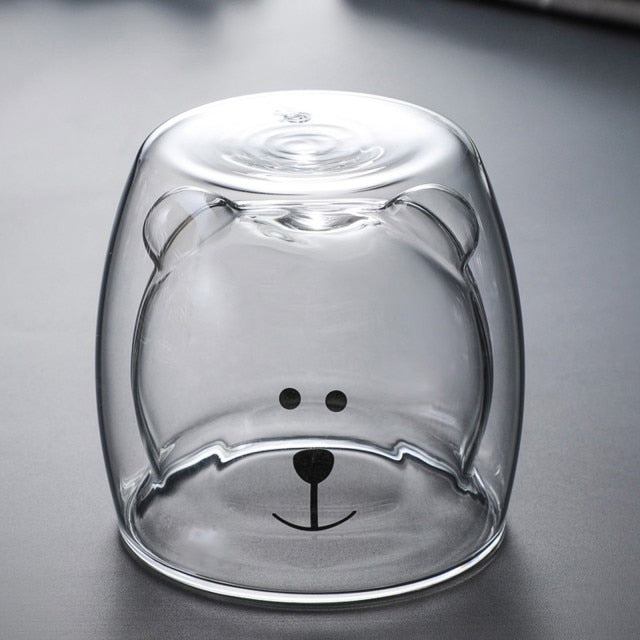 Cute Bear Double Wall Glass Mug