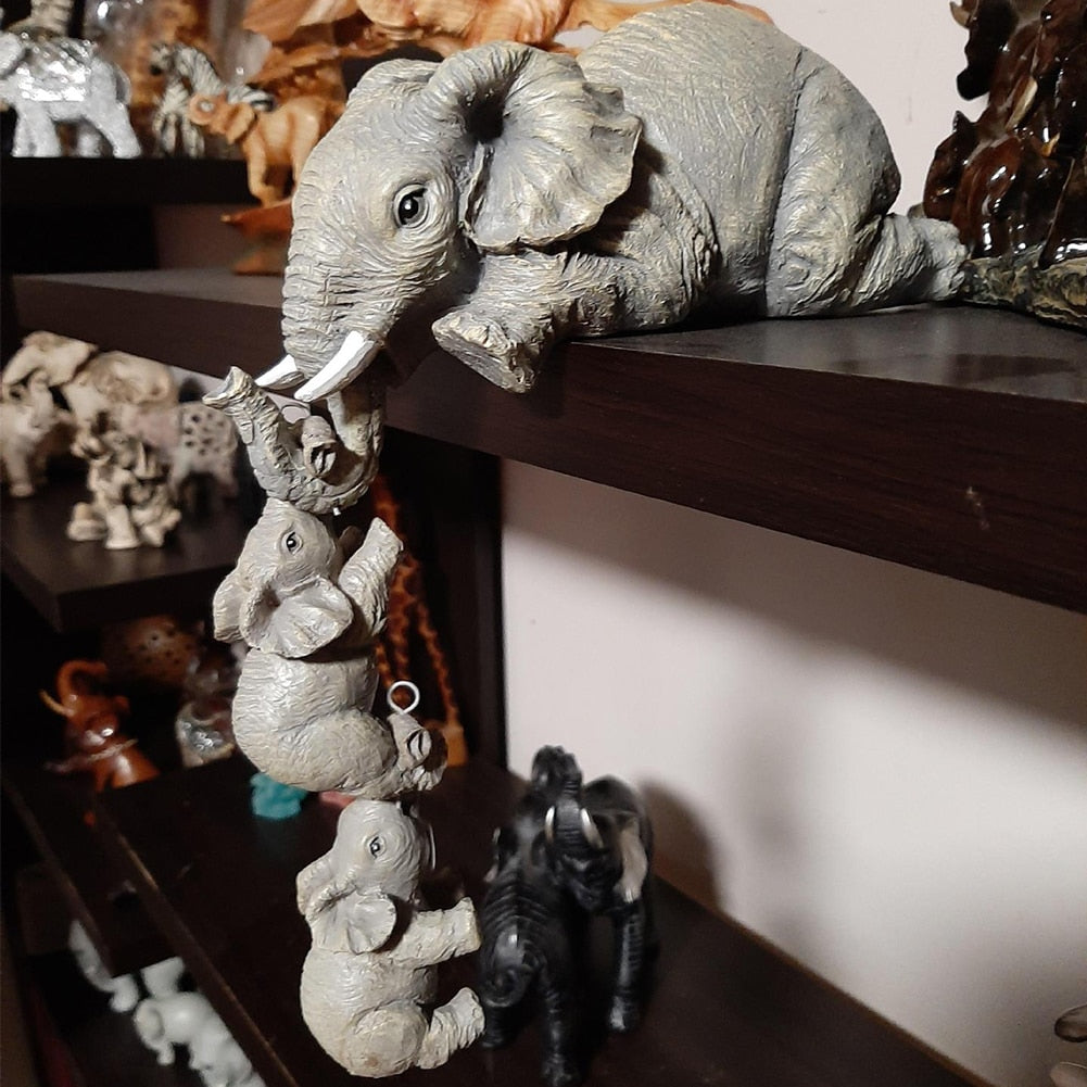 Unitz - 3-piece Elephants Mother Hanging 2-Babies Figurine